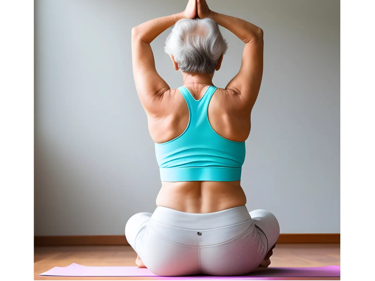 Oudere vrouw die yoga doet